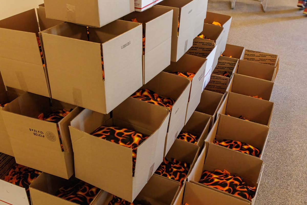 MACU students packing Ferocious Fighter Kits for children with CRPS