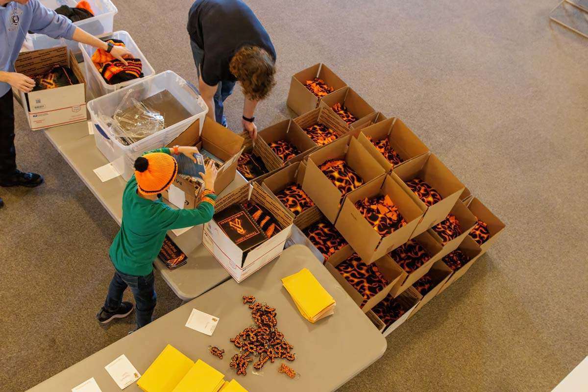 MACU students packing Ferocious Fighter Kits for children with CRPS