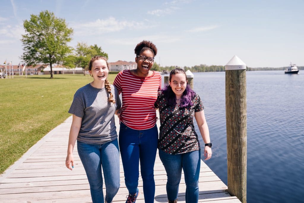 College students hanging out on campus at a Christian college.