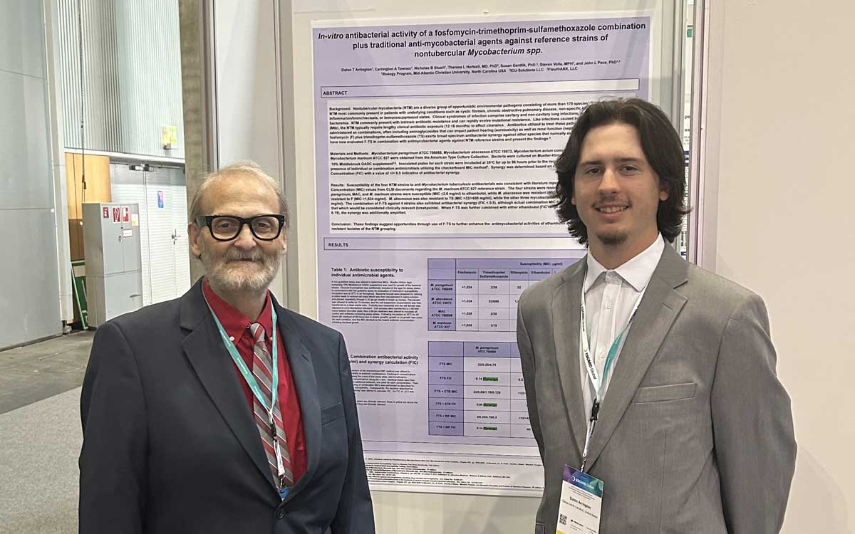 Dr. John Pace, Professor of Microbiology, and Dalon Arrington, MACU student presenting Breakthrough Research at Prestigious European Conference.